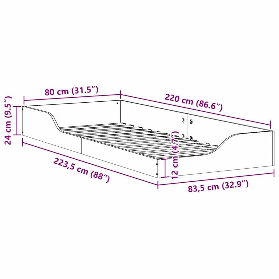 Cadre de lit Blanc 80 x 220 cm Pin massif - 10
