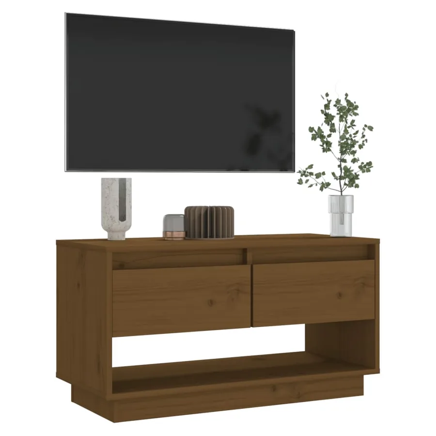 Meuble TV Marron miel 74x34x40 cm Bois de pin massif - 7