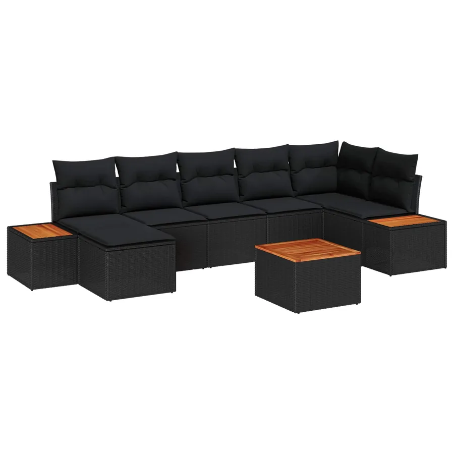 Ensemble de canapé de jardin avec coussin 8 pcs Noir polyrotin