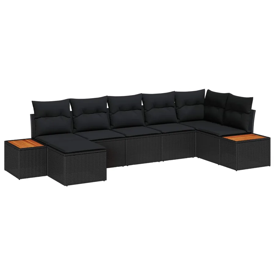 Ensemble de canapé de jardin avec coussin 7 pcs Noir Poly rotin