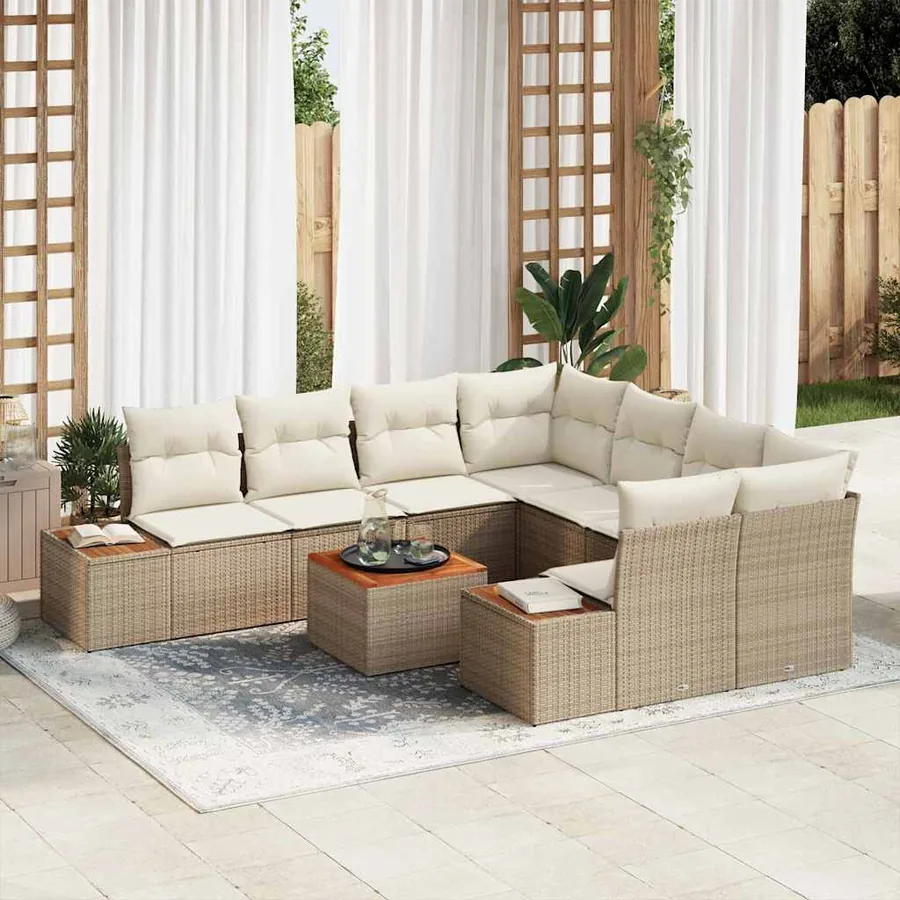 Ensemble de canapé de jardin 9 pcs Beige Poly rotin