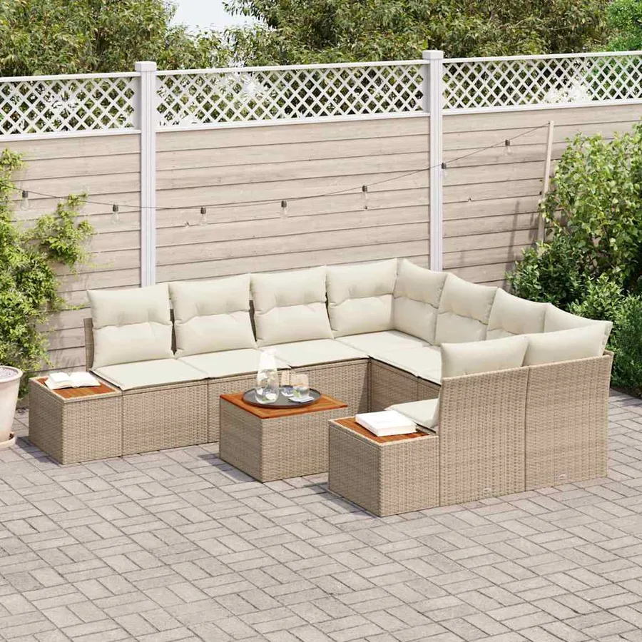 Ensemble de canapé de jardin 9 pcs Beige Poly rotin - 3