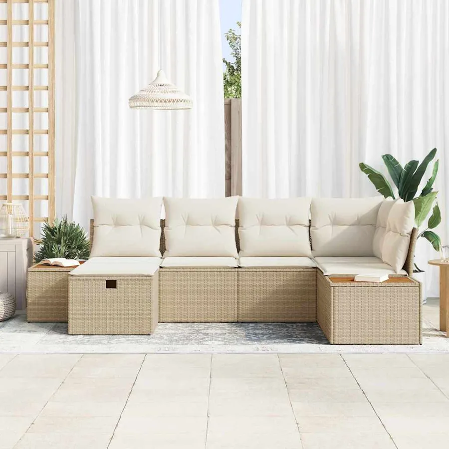 Ensemble de canapé de jardin 6 pcs Beige Poly rotin - 3