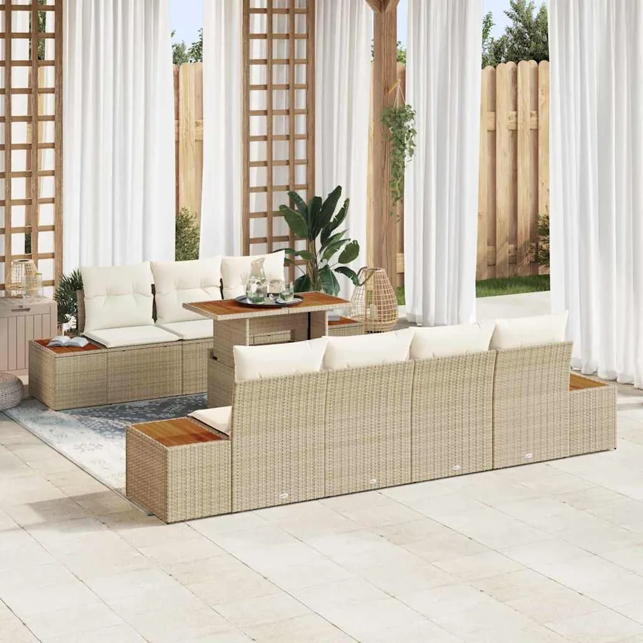 Ensemble de canapé de jardin 8 pcs Beige Poly rotin