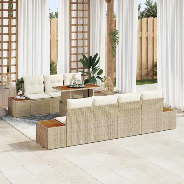 Ensemble de canapé de jardin 8 pcs Beige Poly rotin