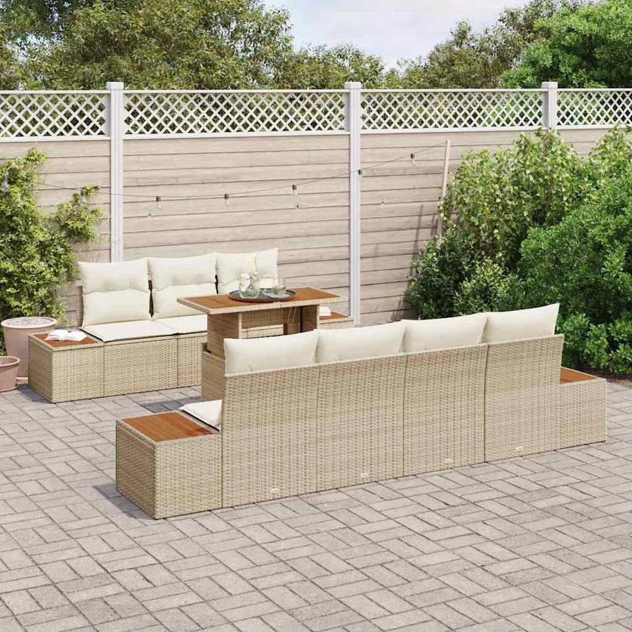 Ensemble de canapé de jardin 8 pcs Beige Poly rotin - 3