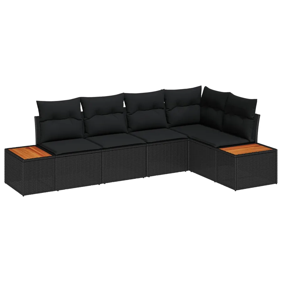 Ensemble de canapé de jardin avec coussin 5 pcs Noir Poly rotin