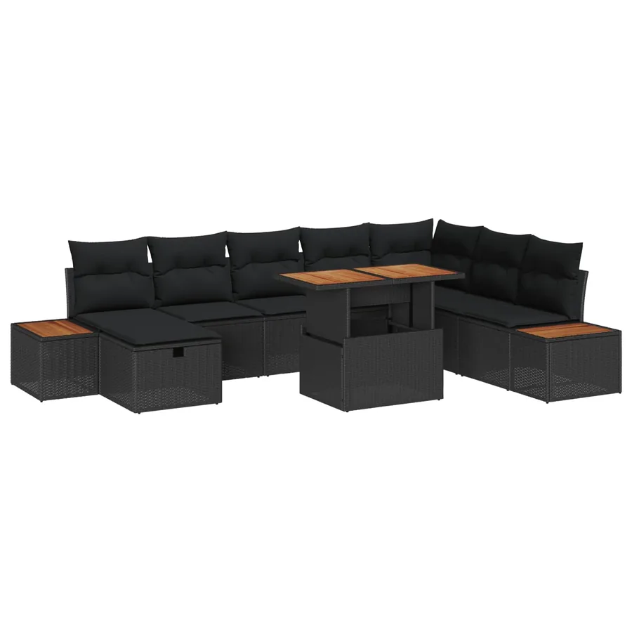 Ensemble de canapé de jardin avec coussin 9 pcs Noir polyrotin