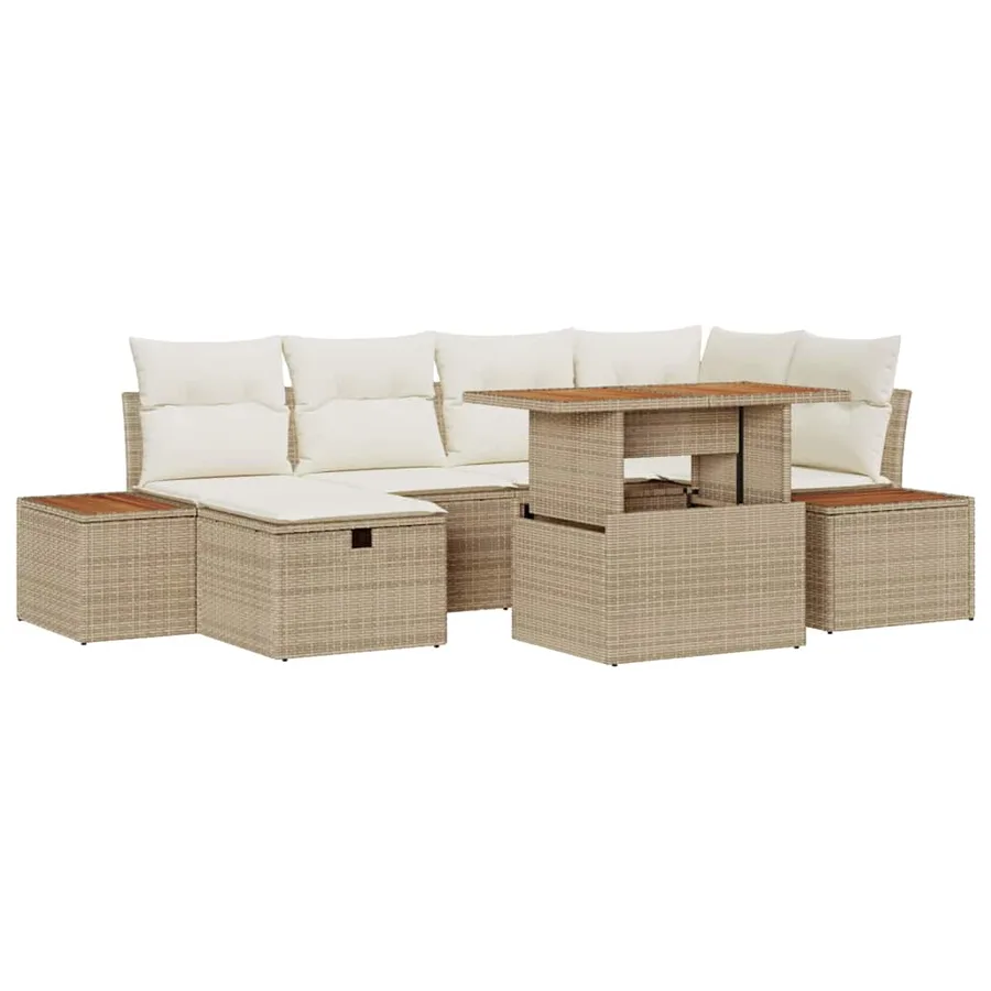 Ensemble de canapé de jardin 7 pcs Beige polyrotin - 2