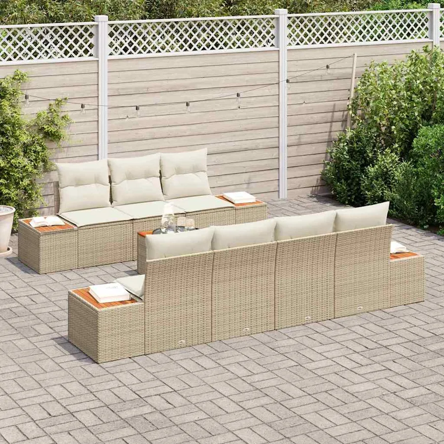 Ensemble de canapé de jardin 8 pcs Beige Poly rotin - 3