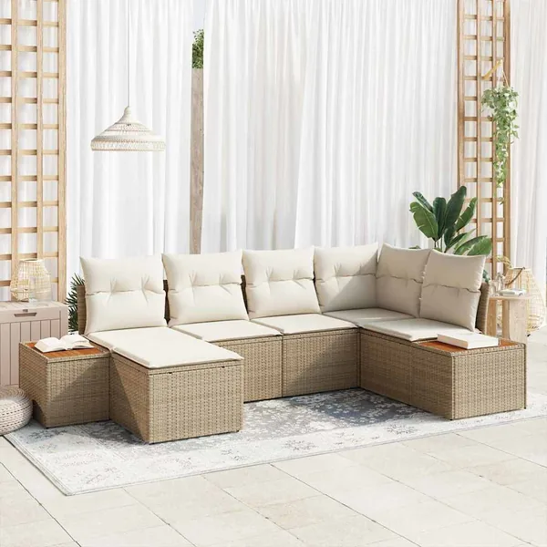 Ensemble de canapé de jardin 7 pcs Beige et crème Polyrotin