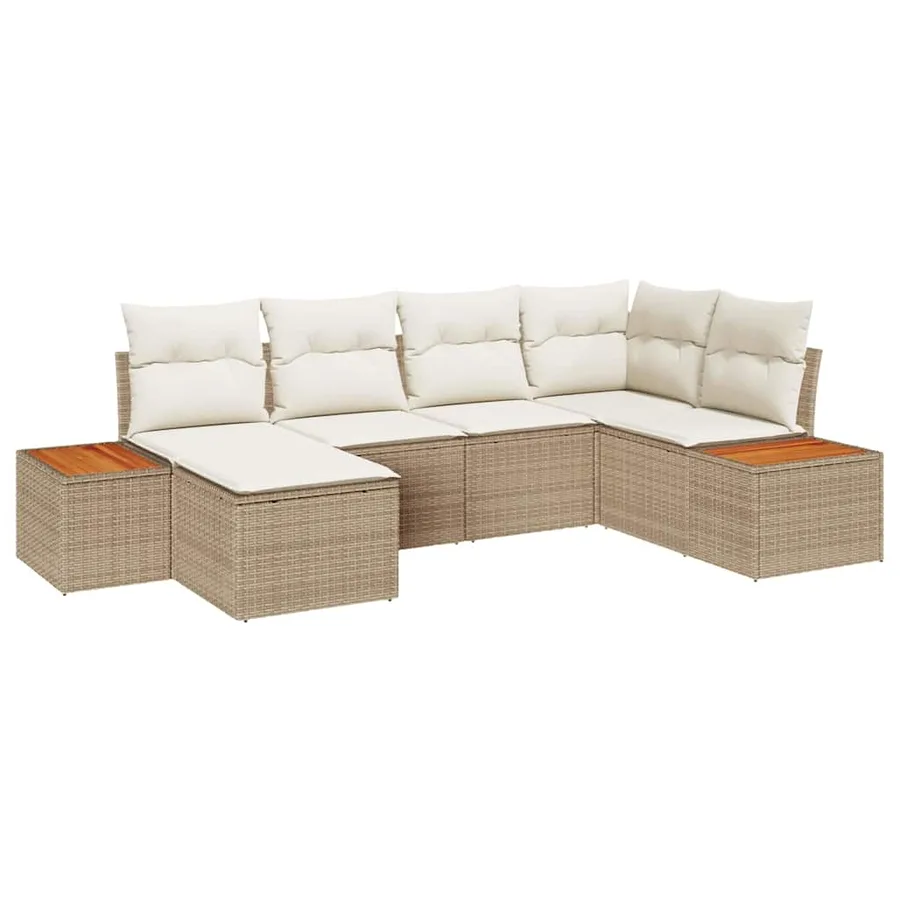 Ensemble de canapé de jardin 7 pcs Beige et crème Polyrotin - 2