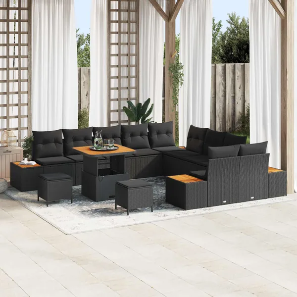 Ensemble de canapé de jardin avec coussin 13 pcs Noir