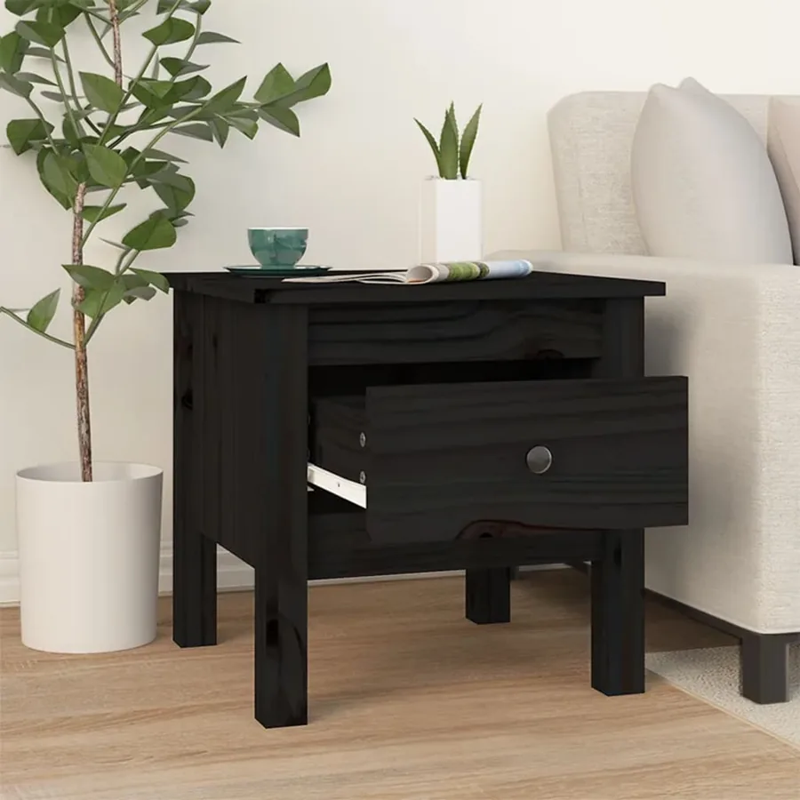 Table d'appoint Noir 40x40x39 cm Bois massif de pin - 3