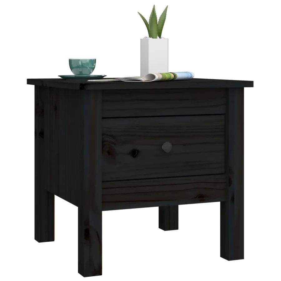 Table d'appoint Noir 40x40x39 cm Bois massif de pin - 4
