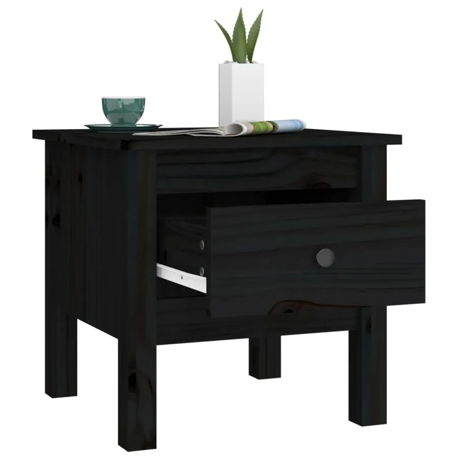 Table d'appoint Noir 40x40x39 cm Bois massif de pin - 5