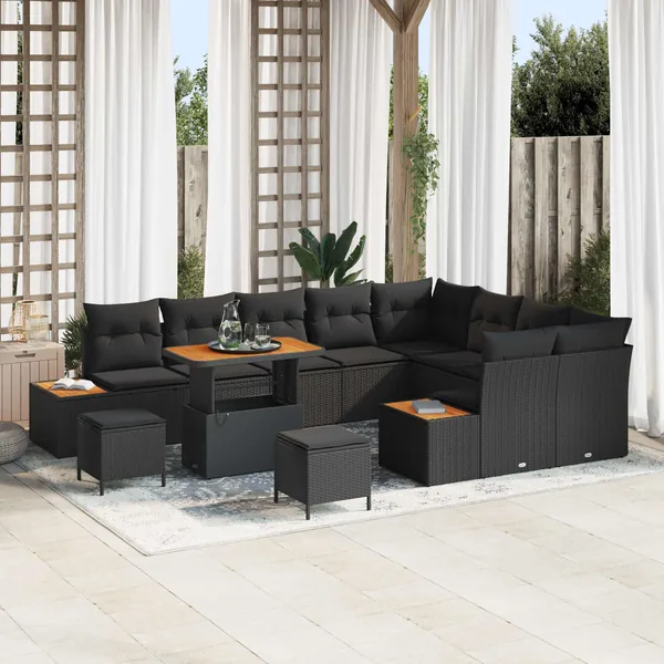 Ensemble de canapé de jardin avec coussin 12 pcs Noir