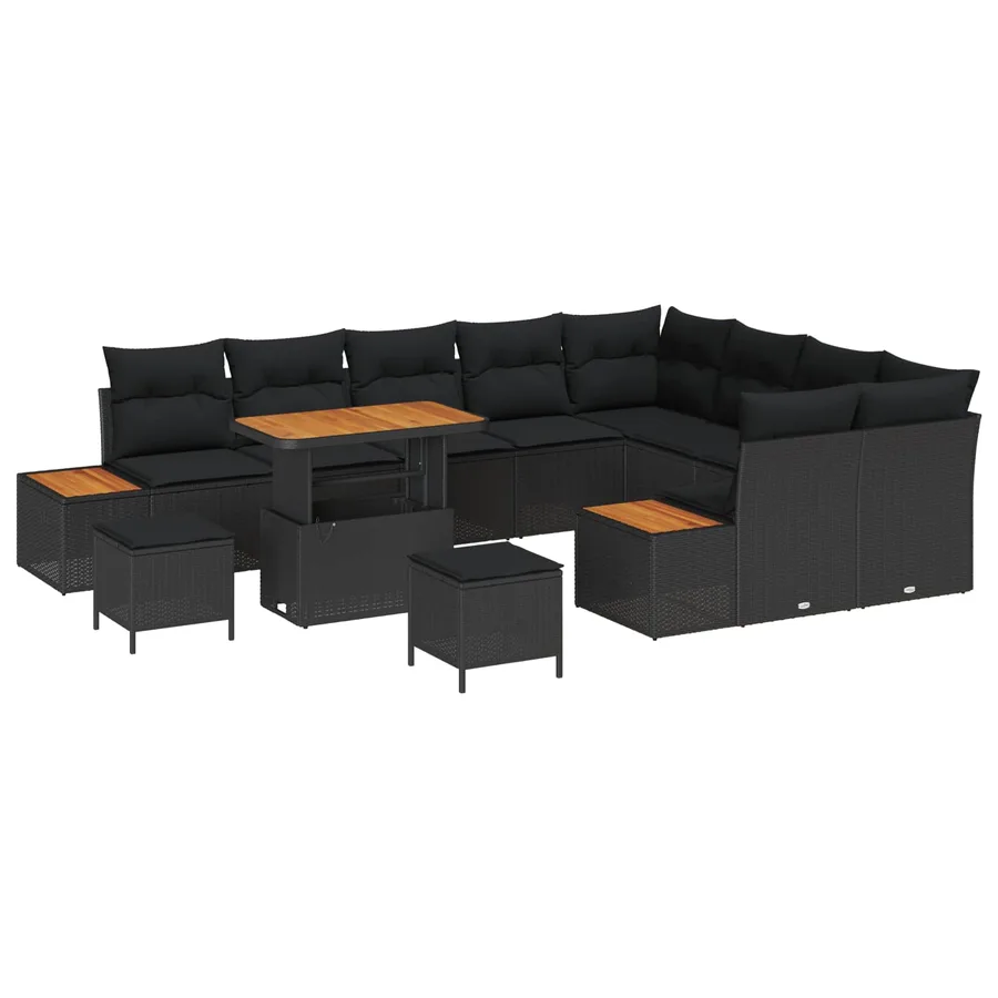 Ensemble de canapé de jardin avec coussin 12 pcs Noir - 2