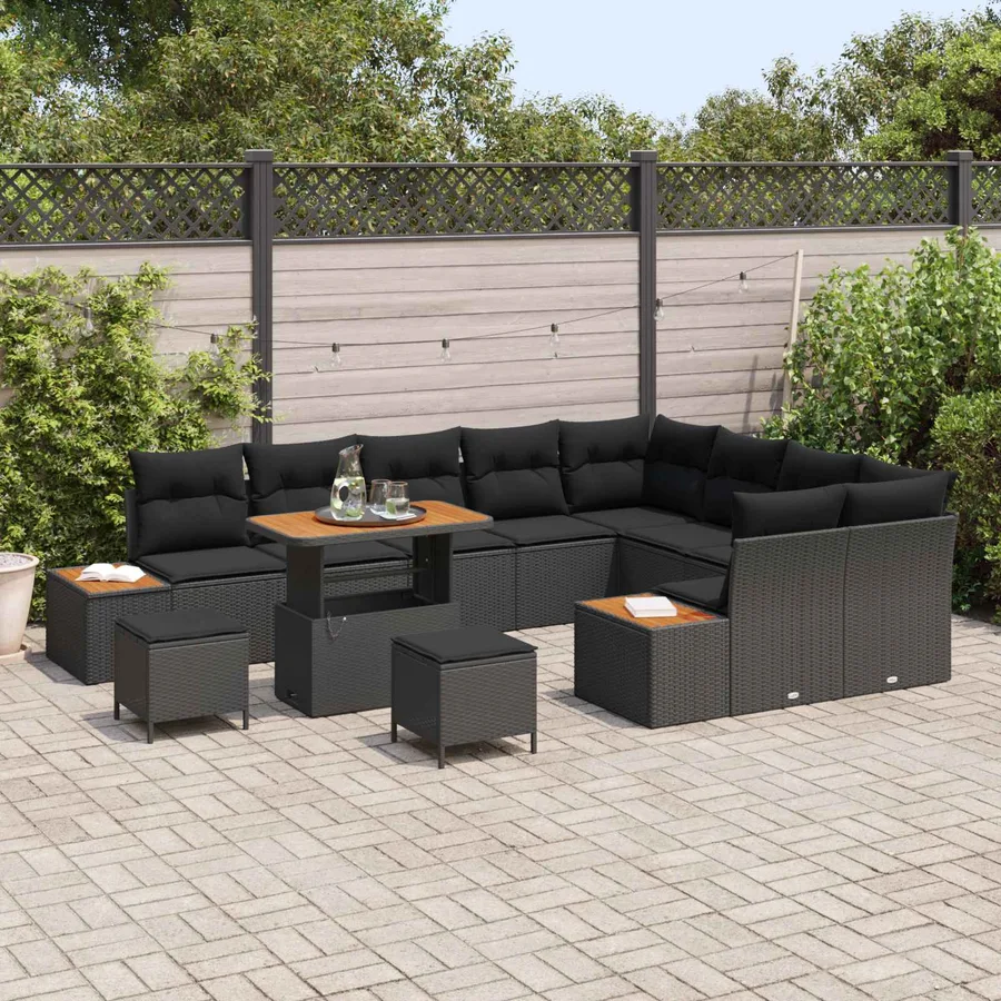 Ensemble de canapé de jardin avec coussin 12 pcs Noir - 3