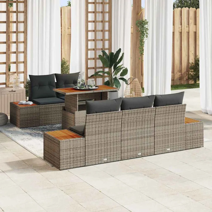 Ensemble de canapé de jardin 6 pcs Gris Poly rotin