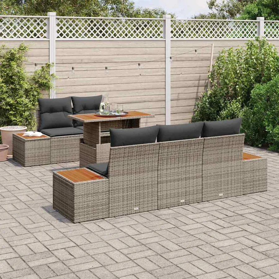 Ensemble de canapé de jardin 6 pcs Gris Poly rotin - 3