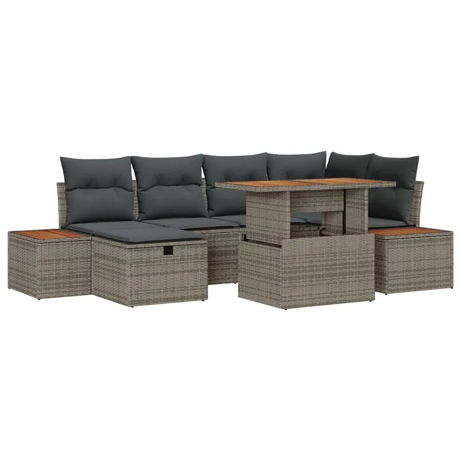 Ensemble de canapé de jardin 7 pcs Gris polyrotin - 2