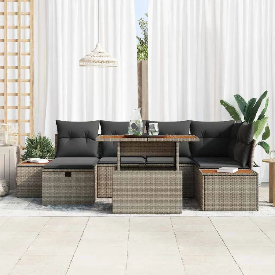 Ensemble de canapé de jardin 7 pcs Gris polyrotin - 3