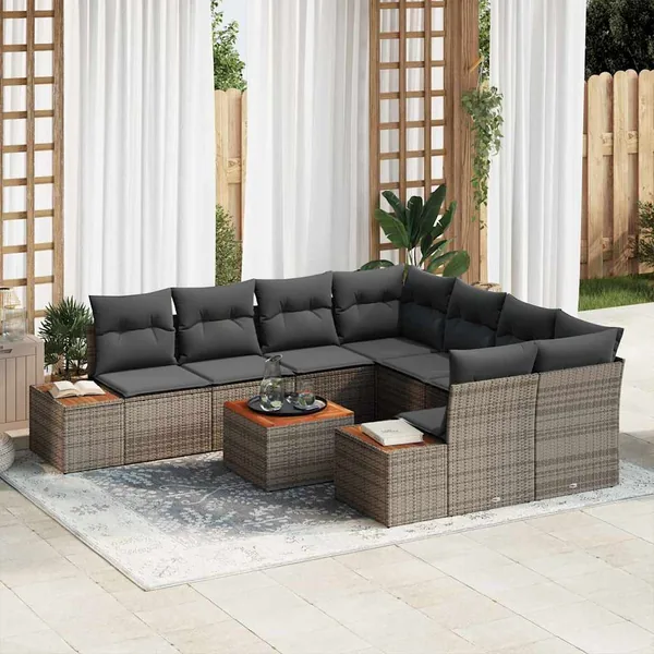 Ensemble de canapé de jardin 9 pcs Gris Poly rotin