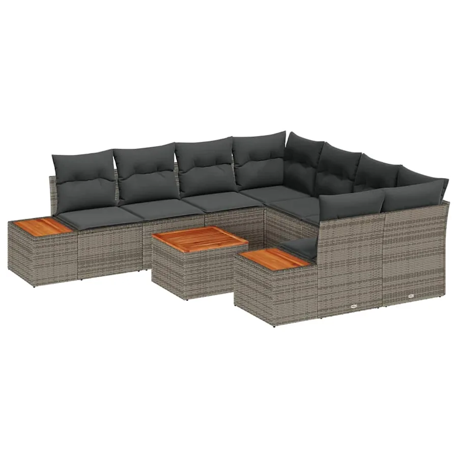 Ensemble de canapé de jardin 9 pcs Gris Poly rotin - 2