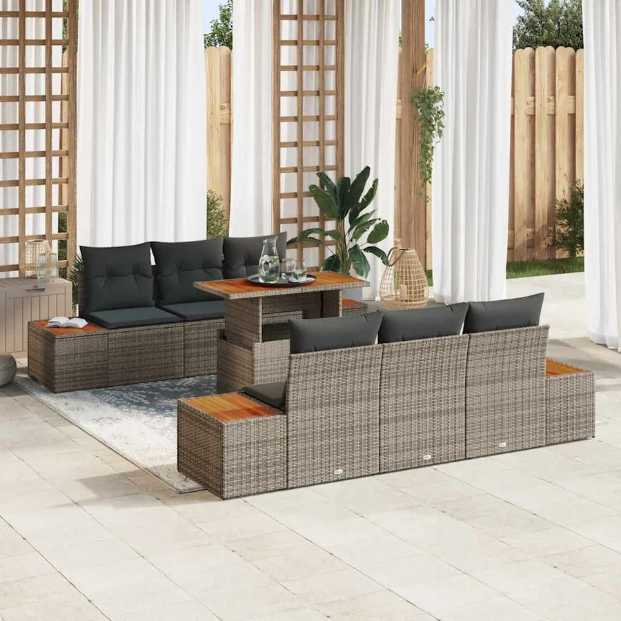 Ensemble de canapé de jardin 7 pcs Gris Poly rotin