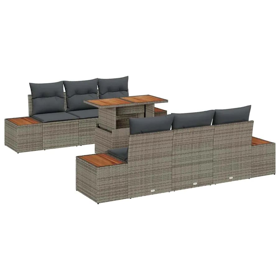 Ensemble de canapé de jardin 7 pcs Gris Poly rotin - 2