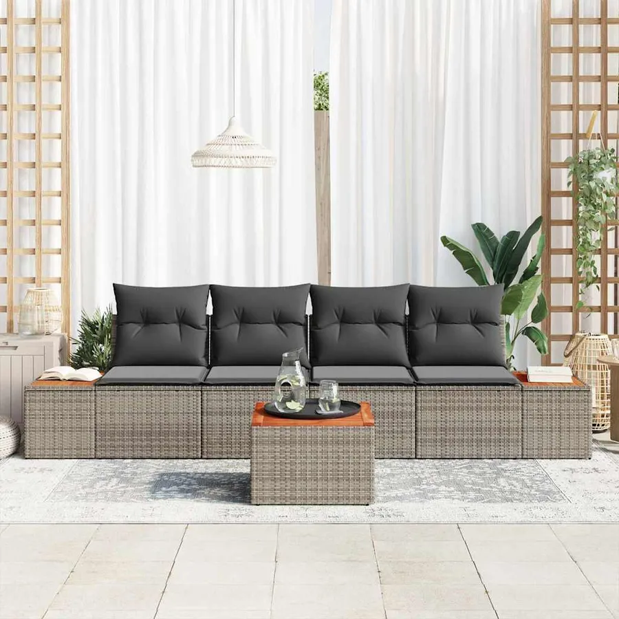 Ensemble de canapé de jardin avec coussin 5 pcs Gris Poly rotin - 3