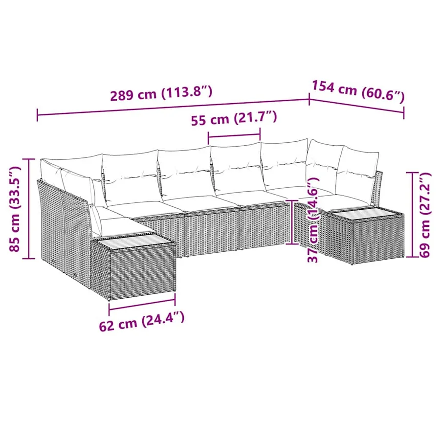 Ensemble de canapé de jardin avec coussin 7 pcs Gris Polyrotin - 12