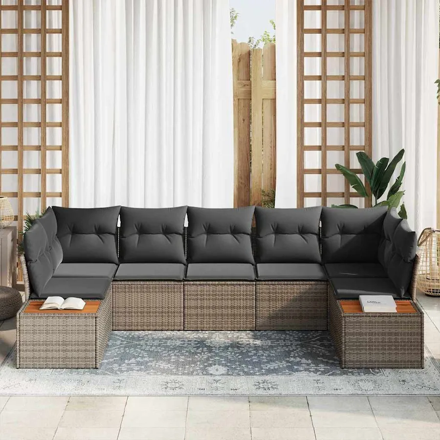 Ensemble de canapé de jardin avec coussin 7 pcs Gris Polyrotin - 3