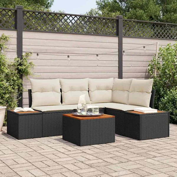 Ensemble de canapé de jardin 4 pcs Noir et Crème Polyrotin