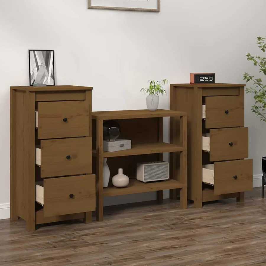 Buffets 2 pcs marron miel 40x35x80 cm bois massif de pin - 3