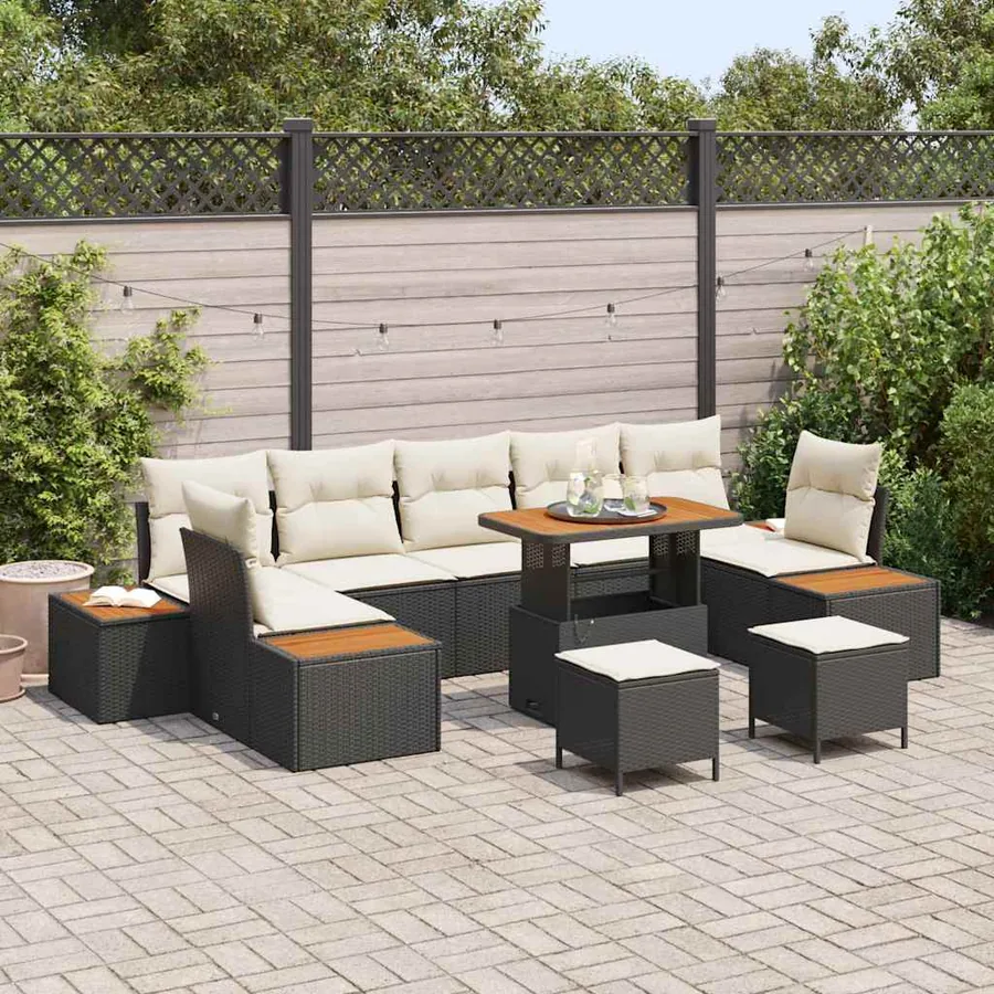 Ensemble de canapé de jardin 10 pcs Noir Poly rotin