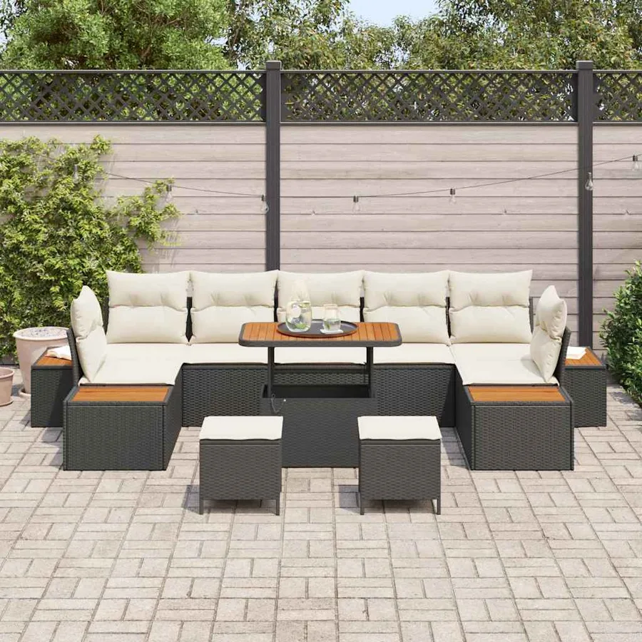 Ensemble de canapé de jardin 10 pcs Noir Poly rotin - 3