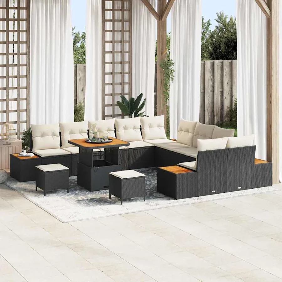 Ensemble de canapé de jardin 13 pcs Noir Poly rotin