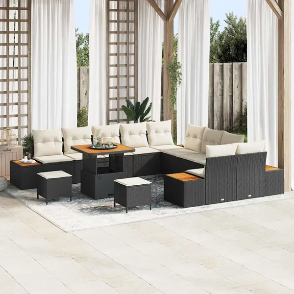 Ensemble de canapé de jardin 13 pcs Noir Poly rotin