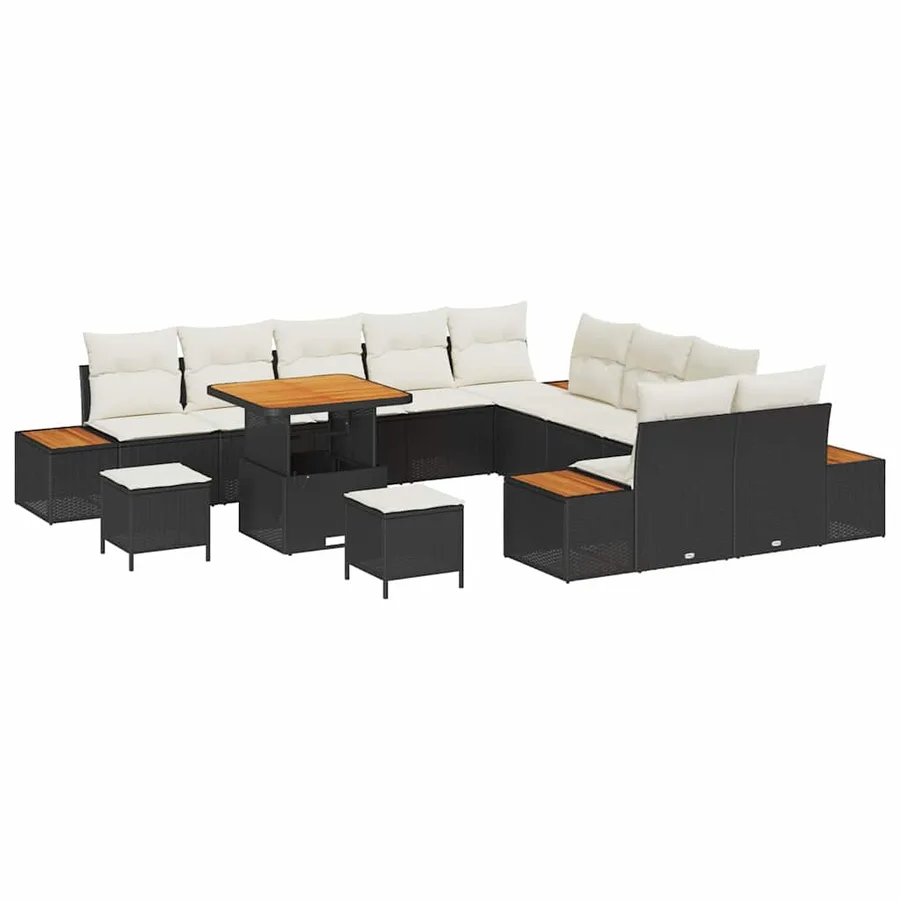 Ensemble de canapé de jardin 13 pcs Noir Poly rotin - 2