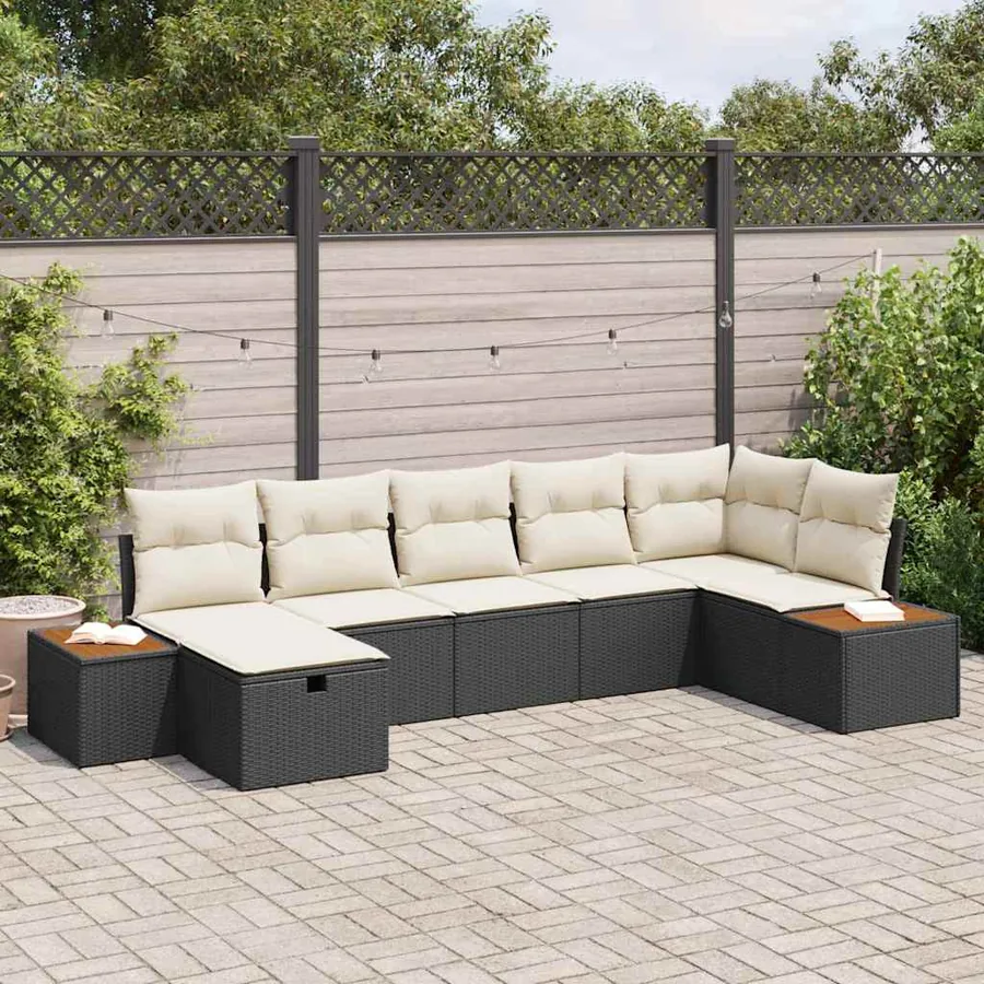 Ensemble de canapé de jardin 7 pcs Noir Poly rotin