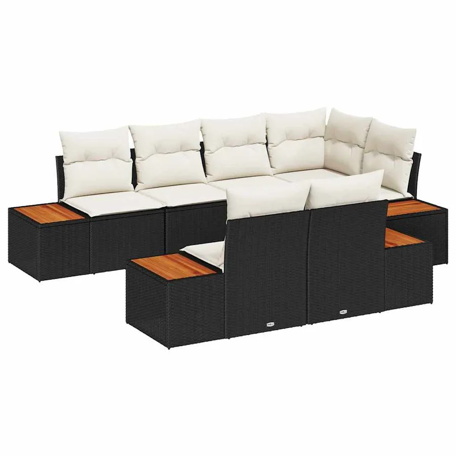 Ensemble de canapé de jardin 7 pcs Noir et Crème Polyrotin - 2