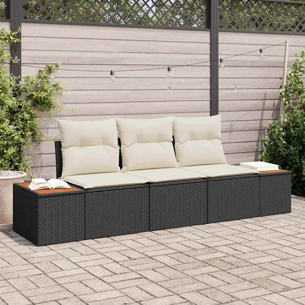 Ensemble de canapé de jardin 3 pcs Noir et crème Poly rotin