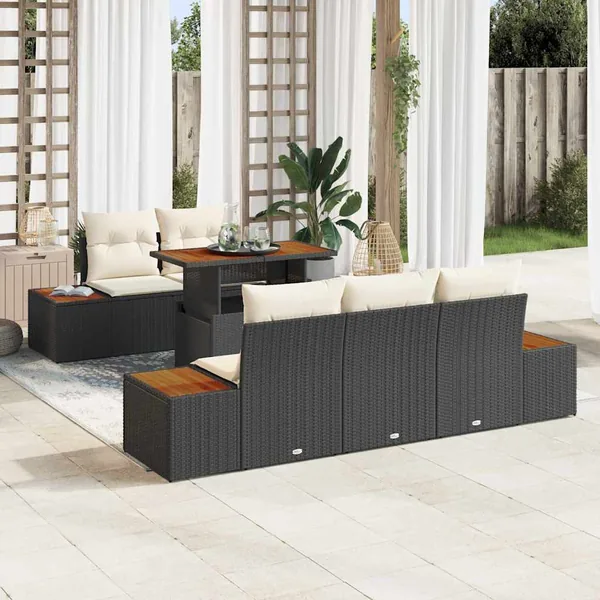 Ensemble de canapé de jardin 6 pcs Noir Poly rotin