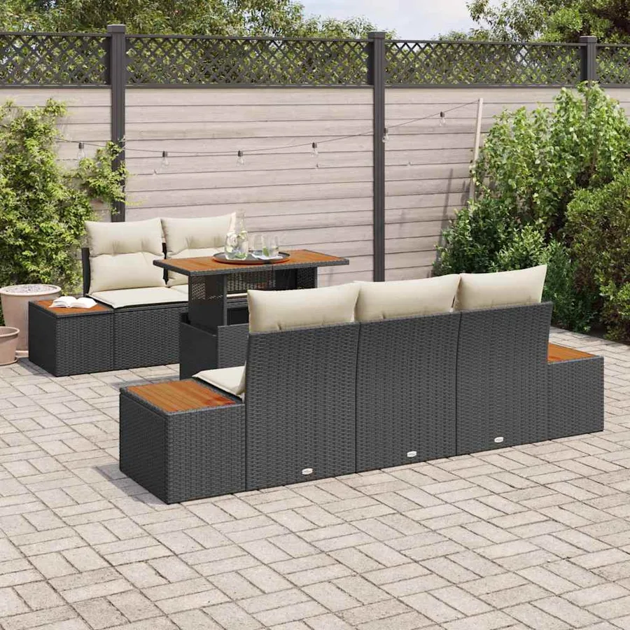 Ensemble de canapé de jardin 6 pcs Noir Poly rotin - 3
