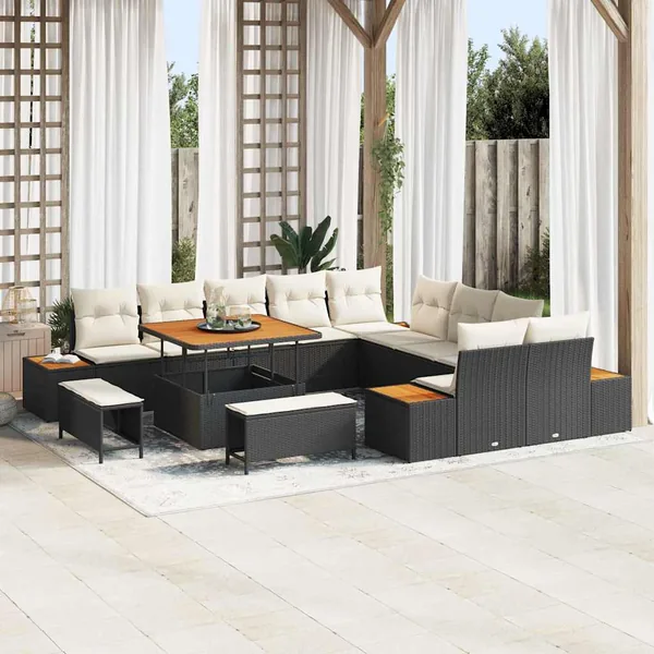 Ensemble de canapé de jardin 13 pcs Noir Poly rotin