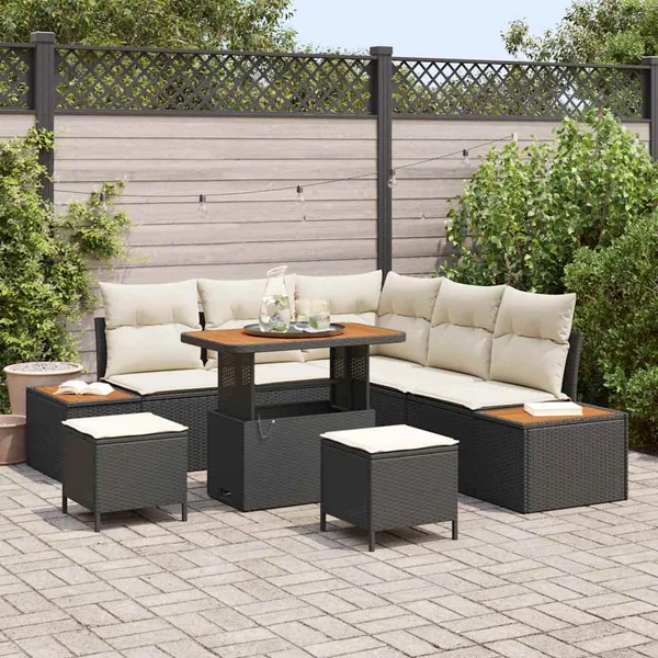 Ensemble de canapé de jardin avec coussin 8 pcs Noir Poly rotin