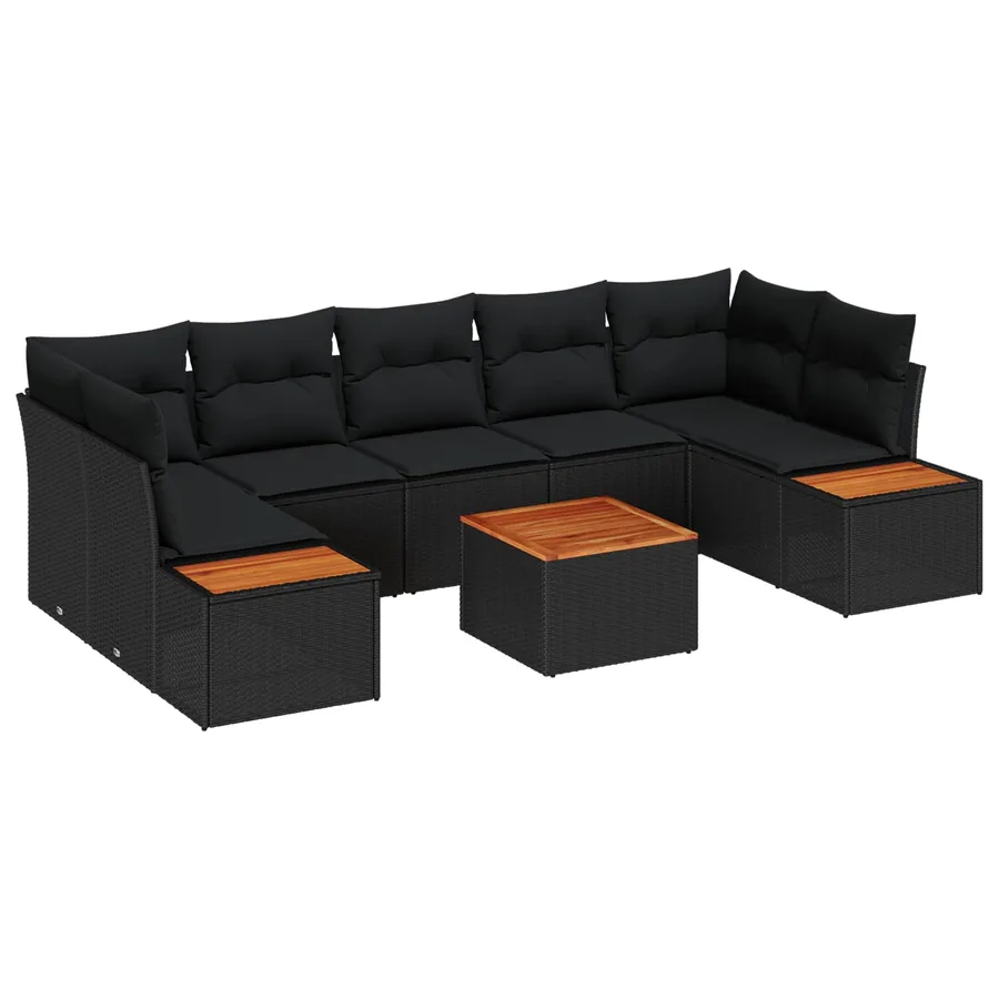 Ensemble de canapé de jardin avec coussin 8 pcs Noir Poly rotin - 2