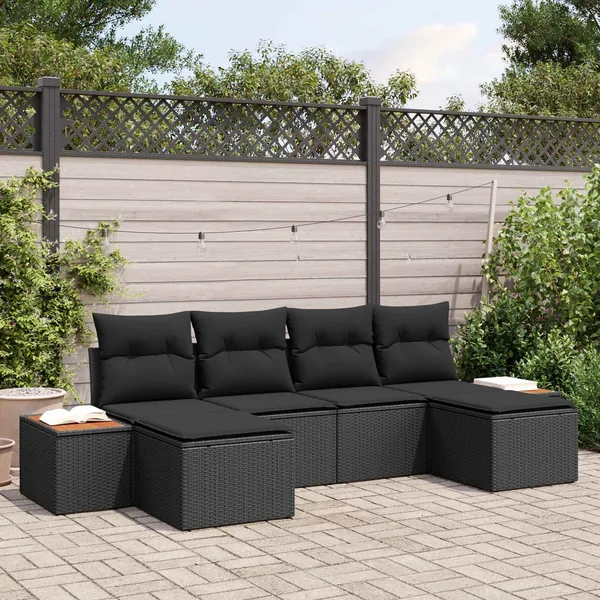 Ensemble de canapé de jardin 6 pcs Noir Poly Rattan
